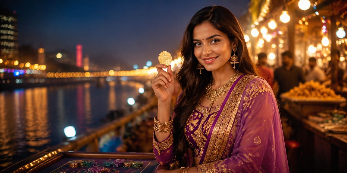 Ahmedabad riverfront vibrant night market with rummy and lottery games