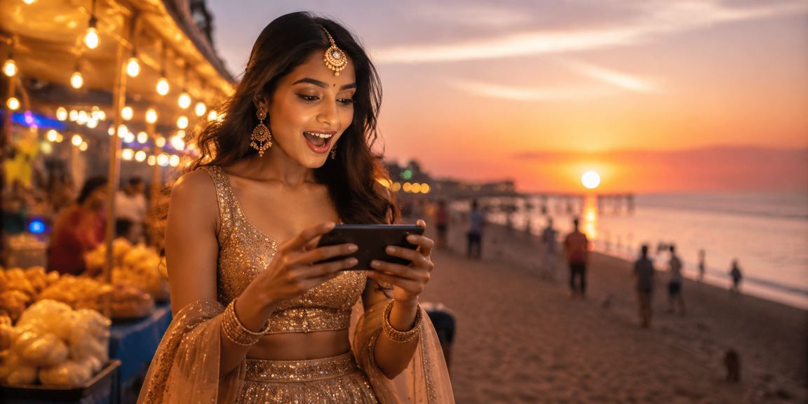 Chennai based mobile casino user dressed traditionally