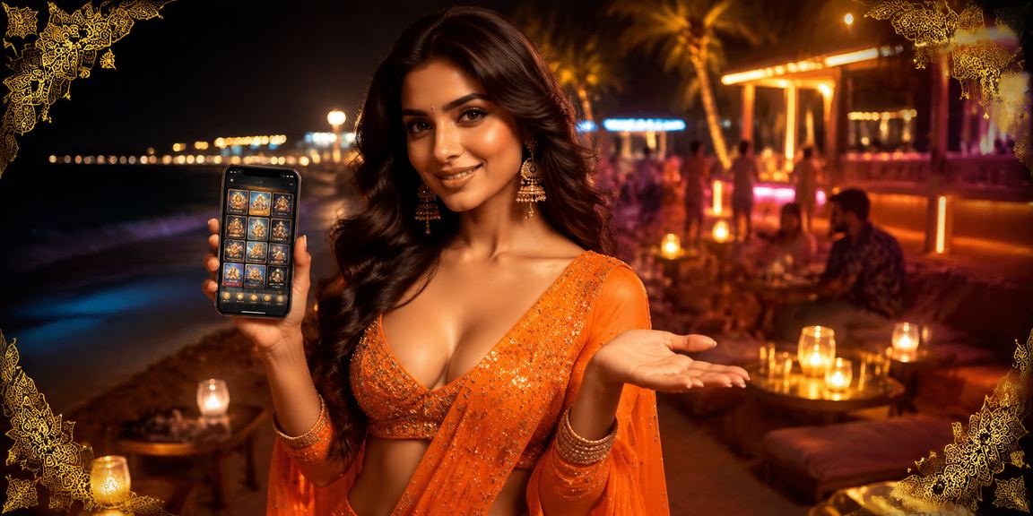 Mobile casino gaming on Goa beach setting