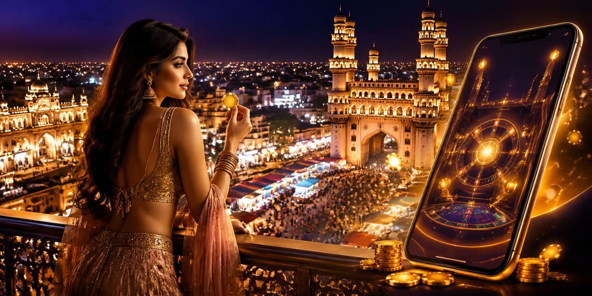 Hyderabad Charminar area with casino themed artwork